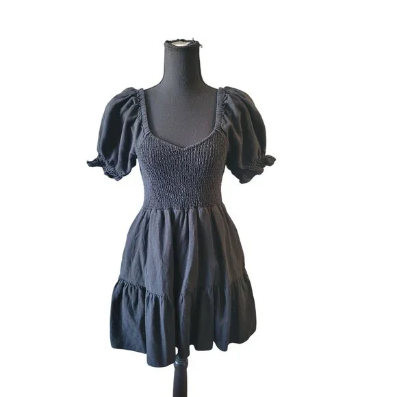 Madewell Linen-Blend Lucie Smocked Mini Dress Size S Bohemian Whimiscal Gothic - Picture 2 of 13